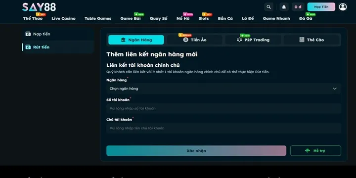 Rút tiền Say88 siêu tốc chỉ trong vài giây